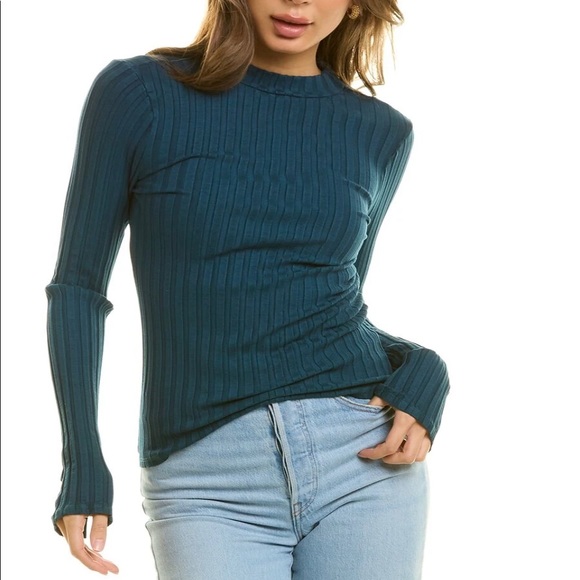 Project Social T Sweaters - PST Teal mockneck sweater reversible with cutout